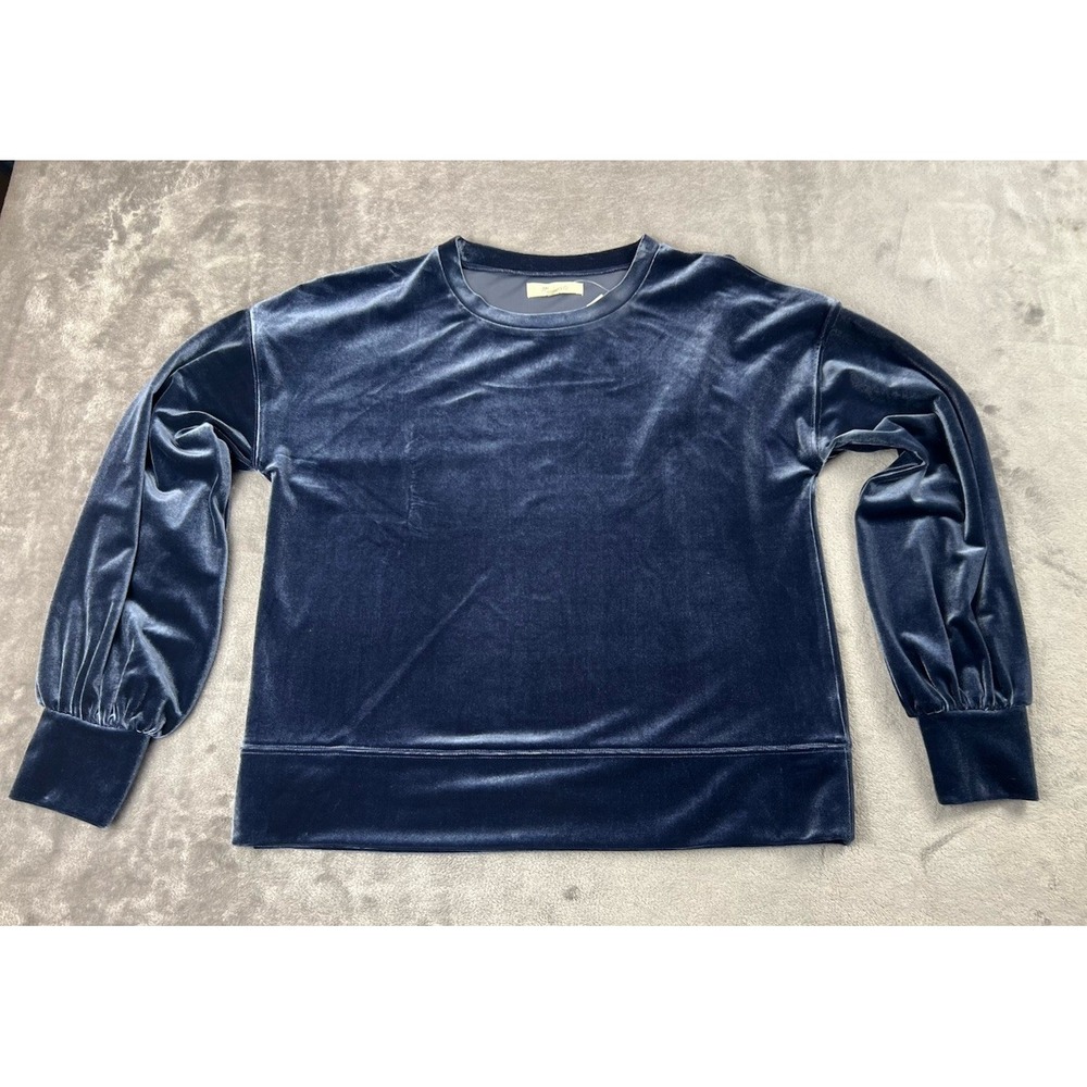 Madewell Sweatshirt Womens XS Blue Velvet Balloon Sleeve Top Dark Metal Shirt‎